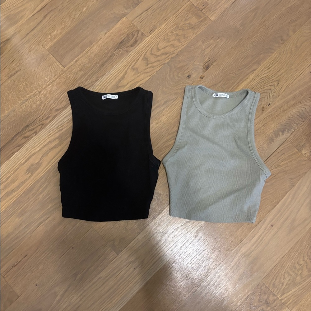 Zara Black and Gray Women's Crop Tops size medium